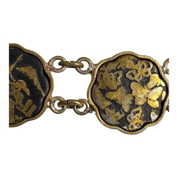 Vintage Japanese Damascene Necklace Graduated Scenic Panels Floral Pagoda 15.5" - Picture 5 of 10